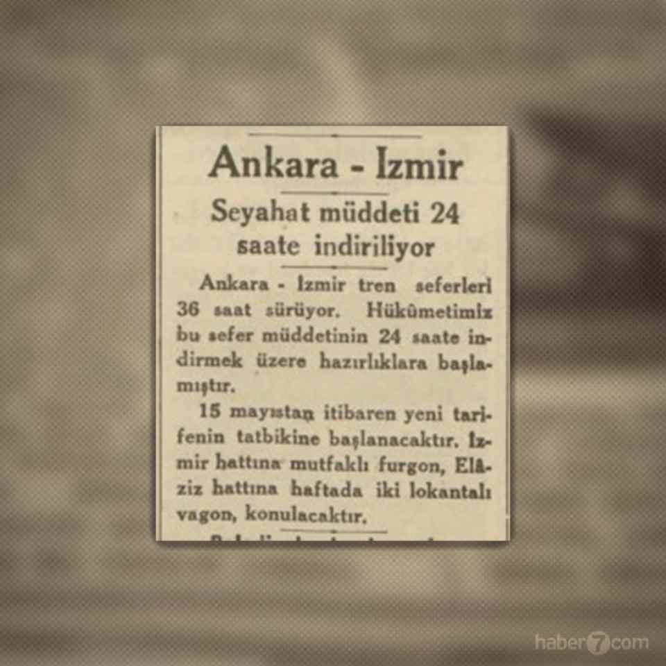 <p>Akşam gazetesinin iç sayfalarından bir haber. Dönemin hızlı treni için harekete geçilmiş. Bu sayede Ankara-İzmir arası tren yolculuğu 36 saatten, 24 saate düşecek.</p>
