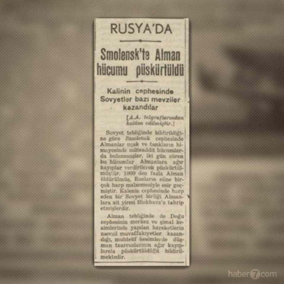 <p>38- Rusya’da Alman ilerleyişinin durdurulması ise belki de tarihin akışını değiştirecek bir gelişme. Haberin kaynağı olarak Anadolu Ajansı’nın geçtiği telgraf gösterilmiş.</p>