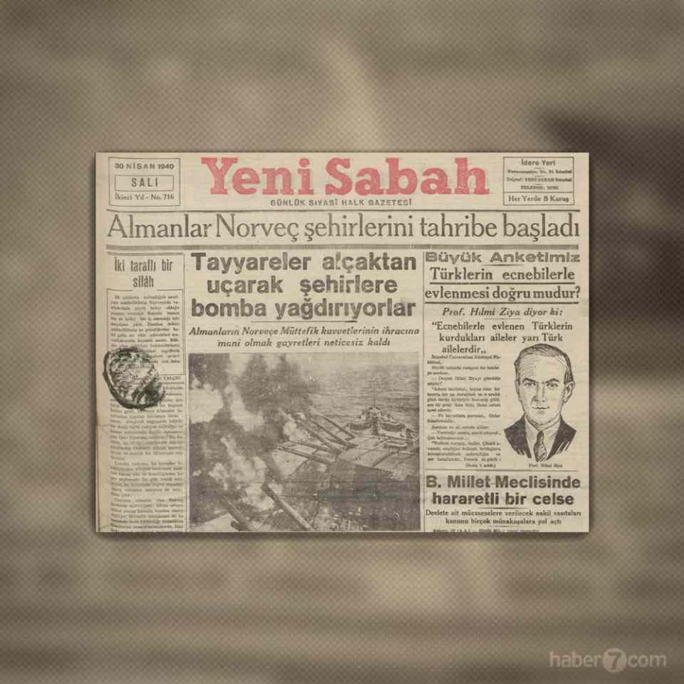 <p>Yeni Sabah, 1940 yılında 2. Dünya Savaşı’nın henüz adı konmadığı dönemde Almanya ve Norveç arasındaki savaşı manşetlerine taşımış.</p>
