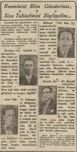 <p>Gazetenin bir başka hizmeti ise fotoğraflarını gönderen okuyucularına karakter tahlili yapması…</p>