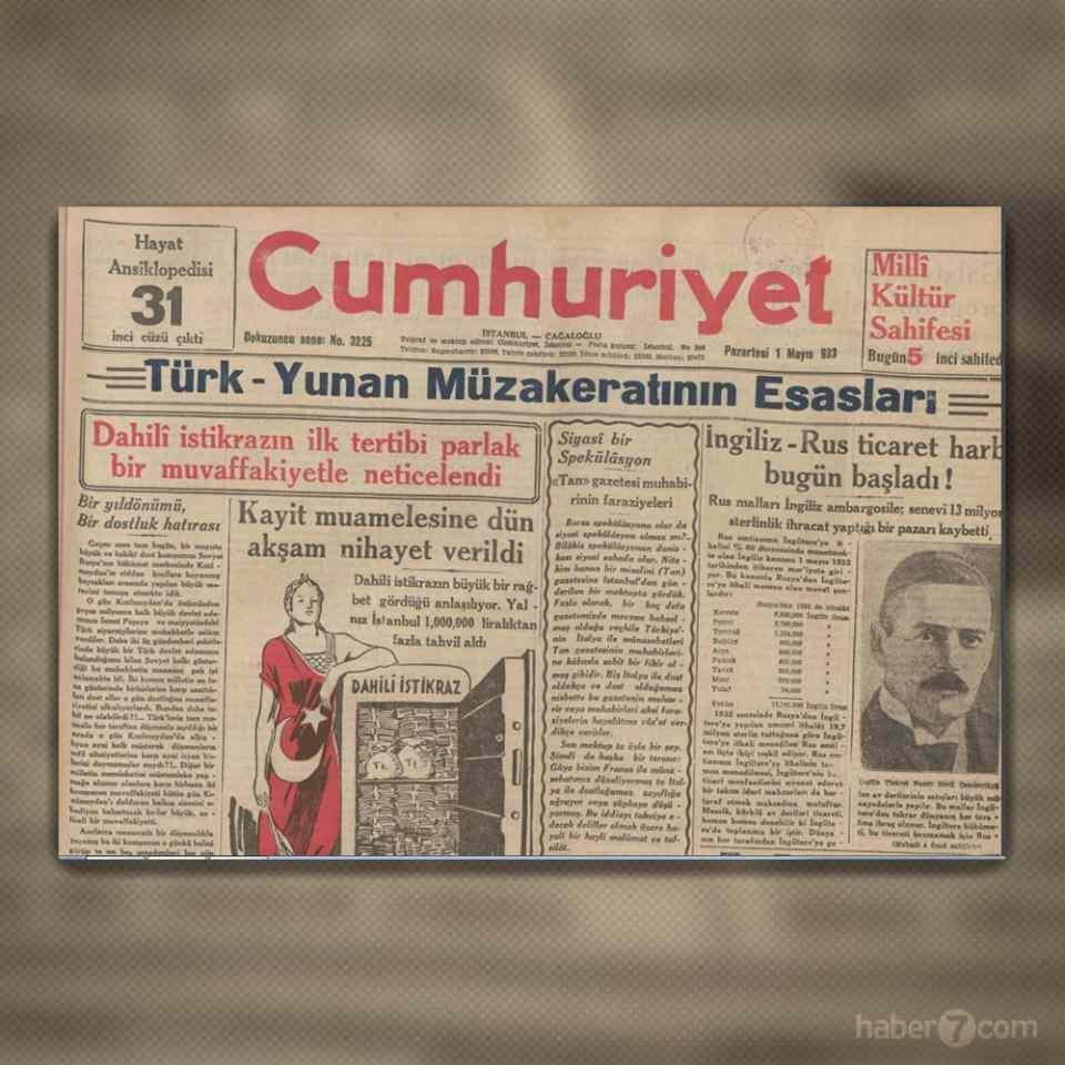 <p>12- Cumhuriyet gazetesinin 1 Mayıs 1933’teki manşetinde günümüzde de devam eden ticaret savaşları yer alıyor. İngilizlerin ambargosu nedeniyle Ruslar ciddi zarara uğramış.</p>
