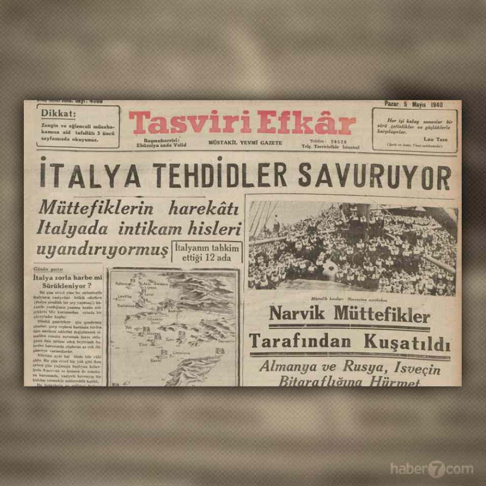 <p>23- Tasviri Efkar gazetesinin 1940’daki manşetlerinde 2. Dünya Savaşı haberleri yer alıyor.</p>
