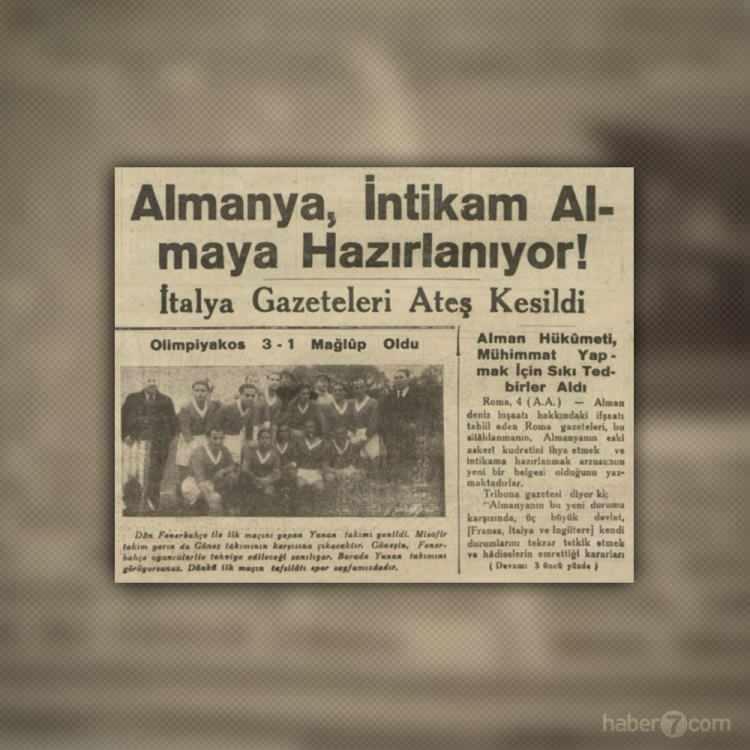 <p>İç sayfada yakın geleceğe ışık tutan bir haber. Almanya’nın silahlanarak eski gücüne ulaşacağı ve 1. Dünya Savaşı’nın intikamını alacağı yazıyor. Diğer bir haberde ise Fenerbahçe’nin İstanbul’a zorlu izinler sonrası gelebilen Yunan Olimpiakos’u 3-1 yendiği yer alıyor.</p>
