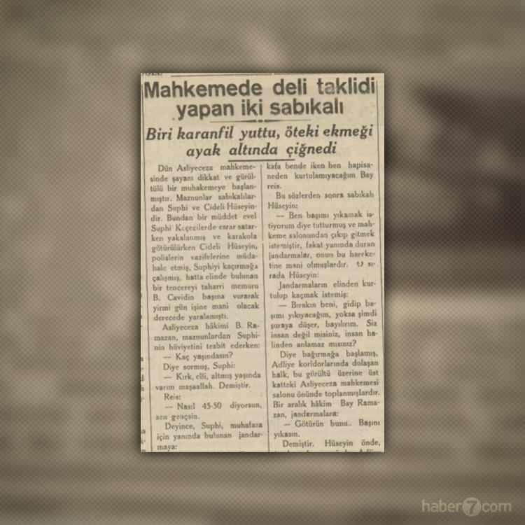 <p>Cezadan kaçmak için akli dengesinin yerinde olmadığını göstermeye çalışmak eski numara. Bu habere göre o dönemde birinin deli olduğunu ispatlaması için ekmeği çiğnemesi de geçerli bir metotmuş. Ya artık daha külyutmaz bir topluma sahibimiz, ya da değerlerimizi gerçekten çiğnedik…</p>
