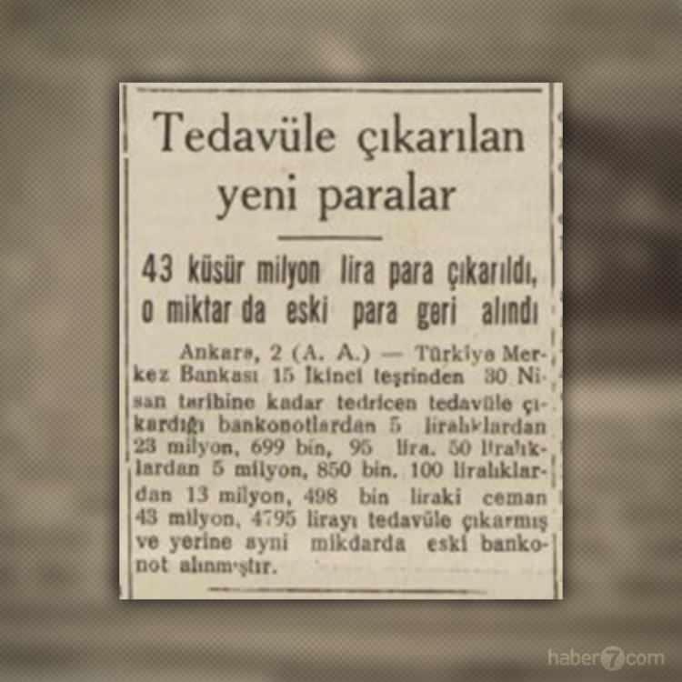 <p>Tedavüle çıkan yeni paralar ile ilgili bir haber. 1938’de en küçük kağıt para 5, en yüksek kağıt para ise 100 lira değerinde…</p>
