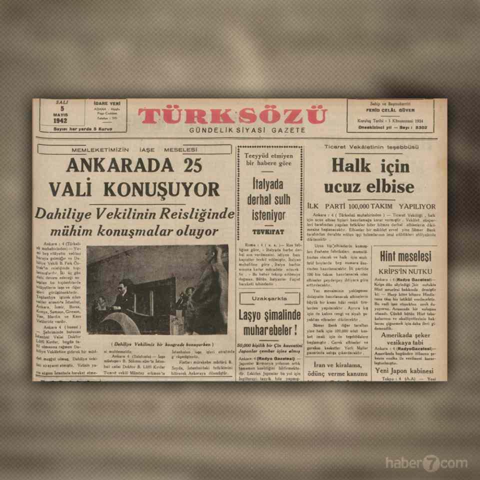 <p>21- 1942’nin Türk Sözü gazetesindeyiz. Ticaret Bakanlığı, vatandaş ucuza giyinsin diye ilk etapta 100 bin takım elbise diktiriyor.22- Gazetenin kamu spotu: Şehirli, yaz sebzeleri bollanınca kış için konserve yapmayı ihmal etme!</p>
