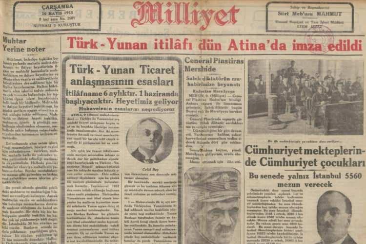 <p>GİZLİ EVLİLİKLER BÜYÜK TEHLİKE</p>
<p>Milliyet Gazetesi’nin 10 Mayıs 1933 tarihli manşetinde Yunanistan ile yapılan dostluk anlaşması var. Oysa çok değil, 10 yıl önce bizi topraklarımızdan kovmak için her türlü tecavüze kalkışmışlardı.</p>