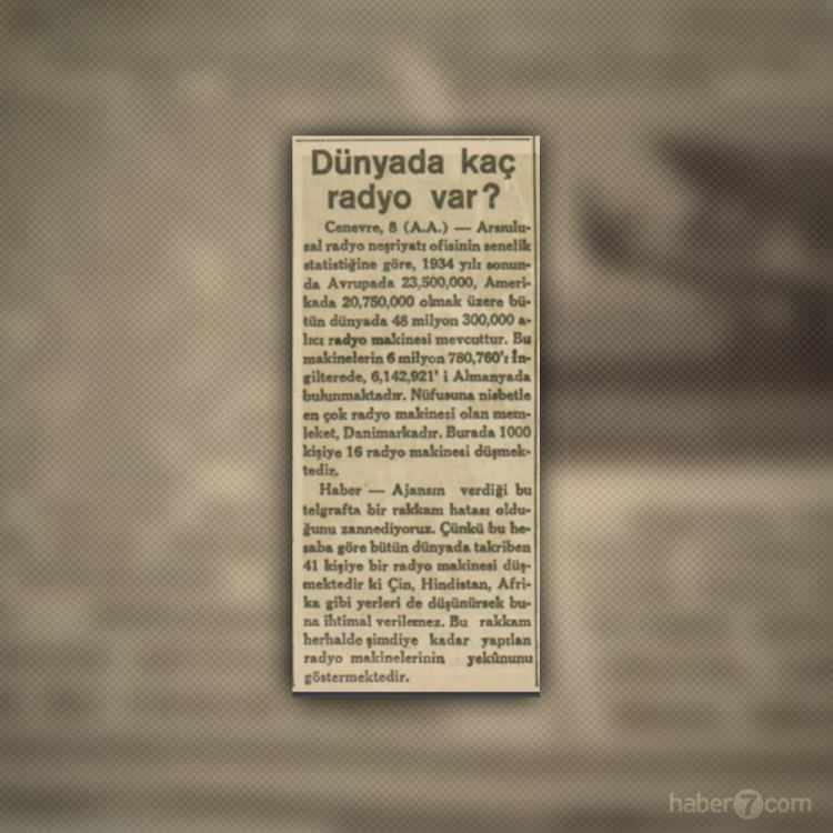 <p>Sene 1935… En önemli kitle iletişim aracı radyolar. Haberde 1934 verilerine göre dünyada 48 milyon 300 bin radyo bulunduğu yazıyor. Ama listeye Çin, Hindistan ve Afrika ülkelerinin eklenmediği de belirtilmiş.</p>
