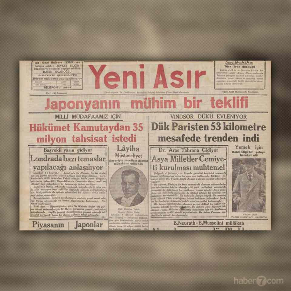 <p>16- 5 Mayıs 1937 Yeni Asır gazetesinin manşetinde Vindsor Dükü’nün evlilik hazırlığı içinde olduğunu görüyoruz.</p>
