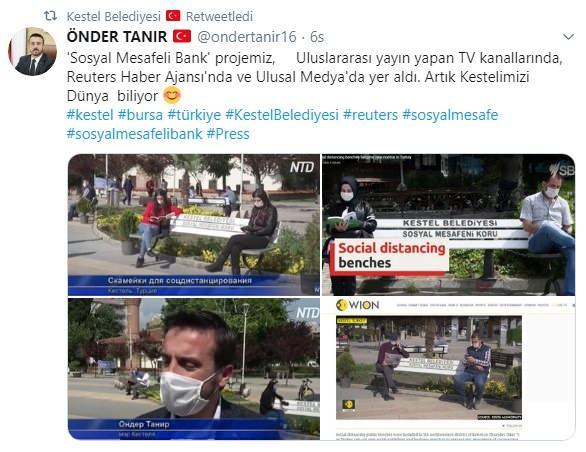 <p>Kestel Belediye Başkanı Önder Tanır: 'Sosyal Mesafeli Bank' projemiz, Uluslararası yayın yapan TV kanallarında, Reuters Haber Ajansı'nda ve Ulusal Medya'da yer aldı. Artık Kestelimizi Dünya biliyor.</p>