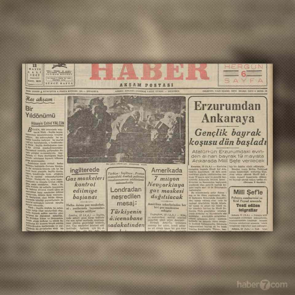 <p>MİLYONLARCA GAZ MASKESİ DAĞITTILAR</p>

<p>12 Mayıs 1942 tarihli Haber gazetesinin ilk sayfasında Dünya Savaşı’nda yeni bir dönemin yaşanma ihtimalini görüyoruz. Konvansiyonel silahlarla şehirleri yerle bir eden ülkeler artık kimyasal silah kullanma ihtimalini konuşuyor. Buna tedbir olarak İngiltere ve ABD’de milyonlarca gaz maskesi dağıtıldığını görüyoruz. Aklımıza bugün neredeyse tüm dünyada takılması zorunlu hale gelen medikal maskeler, yaşananların bir biyolojik savaş olma ihtimali geliyor.</p>
