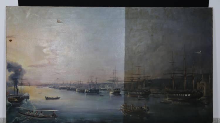 <p>Ortaköy önünde Osmanlı donanması</p>