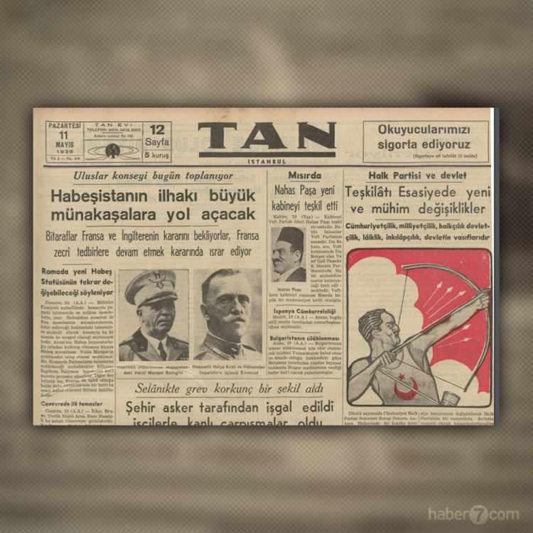 <p><strong>O ZAMAN DA DERTLERİ İRTİCA</strong></p>

<p>Tan gazetesinin 11 Mayıs 1936’daki ilk sayfasındayız… İtalya’nın Habeşistan’ı ilhakı ve dünyanın buna verdiği tepkiler en önemli haber… Diğer taraftan ise CHP’nin altı okunu simgeleyen ilkelerin Anayasa’ya devletin vasıfları olarak geçtiğini görüyoruz.</p>
