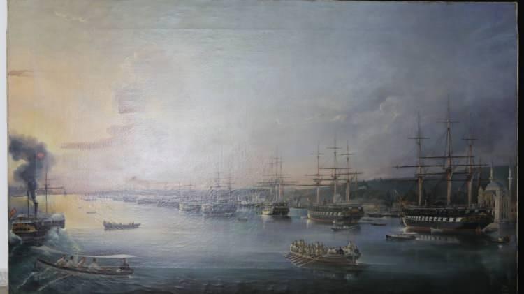 <p>Ortaköy önünde Osmanlı donanması</p>