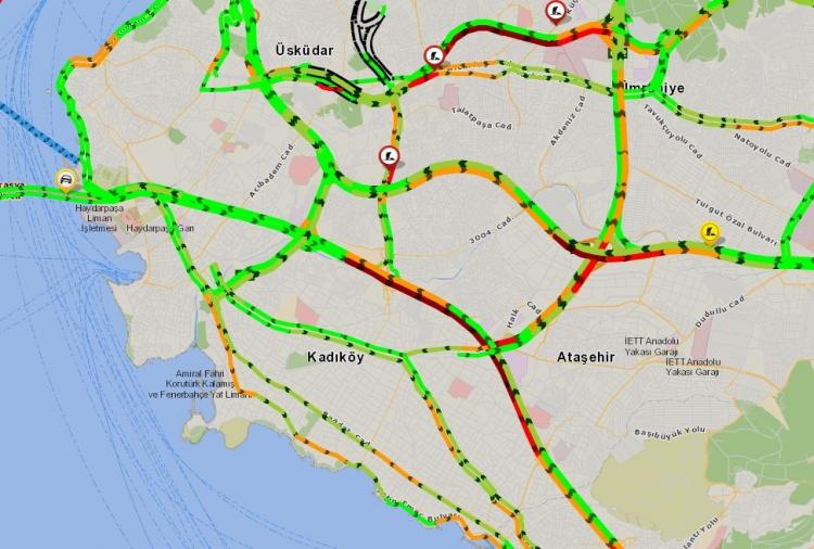<p>İBB'nin trafik haritasında saat 18.00 itibarıyla yoğunluk yüzde 42'lere kadar ulaştı.</p>