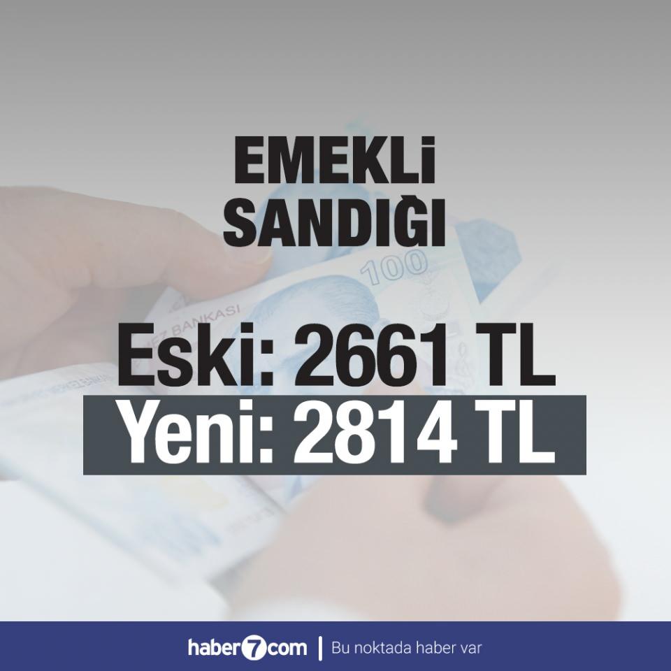 <p><span style="color:#FFD700"><strong>Emekli Sandığı</strong></span><br />
<br />
 </p>

<p>ESKİ: 2.661 TL<br />
<br />
YENİ: 2.814 TL</p>
