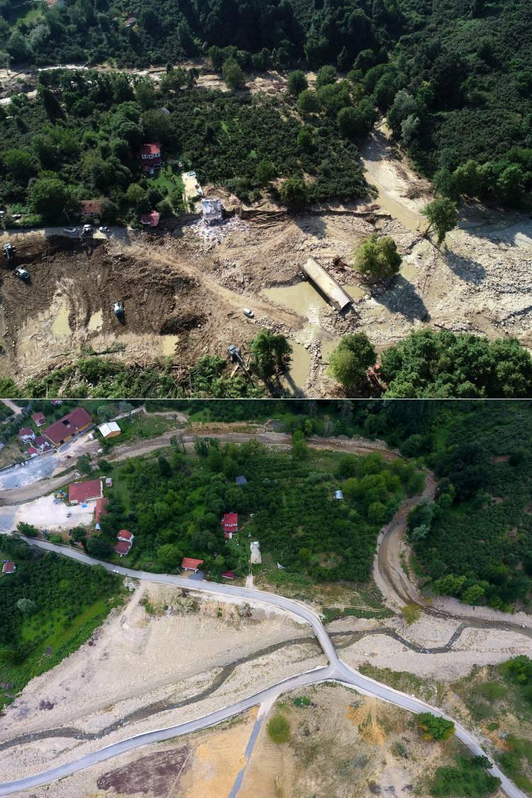 <p>Geçen bir yılın ardından tekrar yaşanacak olası bir seli önlemek için dere yatakları ve çevrelerinde çalışma yapan ekipler, aynı zamanda selde tamamen zarar gören küçük, orta ve büyük ölçekli 18 köprü ve ana yolların yapımını sürdürüyor. Altyapının tamamlanması ile Düzce Valiliği İl Özel İdaresi tarafından yapılan çalışmalarda sıcak asfaltla kaplanan yollarda son aşamaya gelindi.</p>
