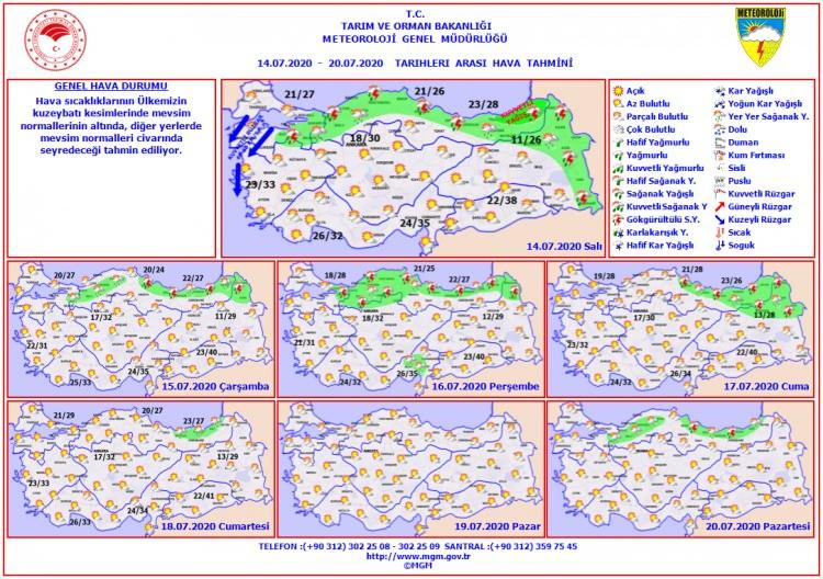 <p>ORTA ve DOĞU KARADENİZ</p>

<p>Par&ccedil;alı ve yer yer &ccedil;ok bulutlu, Doğu Karadeniz kıyıları, Ordu ve Artvin &ccedil;evreleri ile yarın &ouml;ğle saatlerinden sonra G&uuml;m&uuml;şhane ve Bayburt &ccedil;evrelerinin yerel olmak &uuml;zere aralıklı sağanak ve g&ouml;k g&uuml;r&uuml;lt&uuml;l&uuml; sağanak yağışlı ge&ccedil;eceği tahmin ediliyor. Yağışların; Trabzon'un doğusu, Rize ve Artvin &ccedil;evrelerinde yer yer kuvvetli(21-50 kg/m&sup2;) olması bekleniyor.</p>
