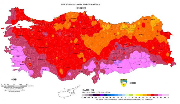 <p>Gün içerisinde maksimum sıcaklık değerlerinin gösterildiği haritada Türkiye'nin büyük bir kesiminde sıcaklıkların yer yer mevsim normallerinin üzerine çıktığı görülüyor.</p>

