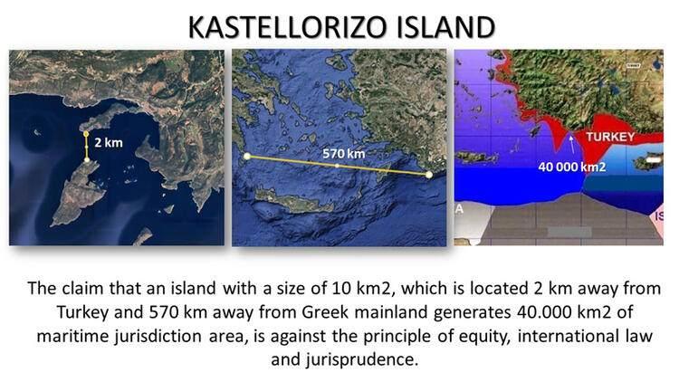 <p>Twitter hesabında haritaya yer veren Dışişleri Bakanlığı İkili Siyasi İşler ve Denizcilik-Havacılık-Hudut Genel Müdürü Büyükelçi Çağatay Erciyes, "Yunanistan ana karasına 580 kilometre uzaklıktaki Kastellorizo (Meis) adlı 10 kilometrekarelik Yunan adası nedeniyle Yunanistan, 40 bin kilometrekare deniz yetki alanı talep ederek, Oruç Reis'i durdurmaya ve Doğu Akdeniz'i Türkiye'ye kapatmaya çalışmaktadır" dedi.</p>

<p> </p>
