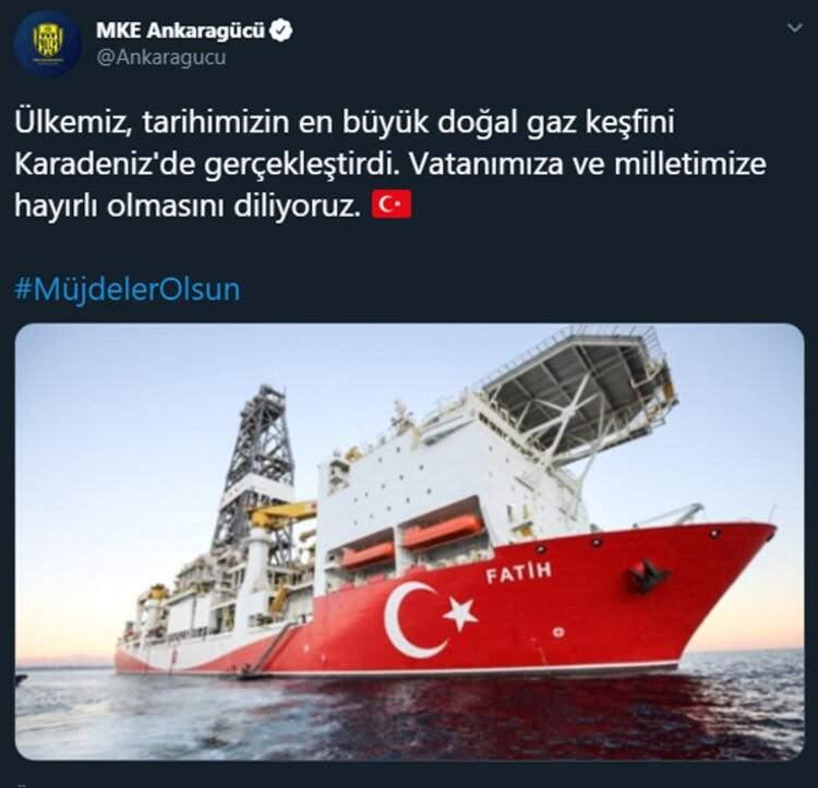 <p>Ülkemiz, tarihimizin en büyük doğal gaz keşfini Karadeniz'de gerçekleştirdi. Vatanımıza ve milletimize hayırlı olmasını diliyoruz. #MüjdelerOlsun</p>
<ul>
</ul>