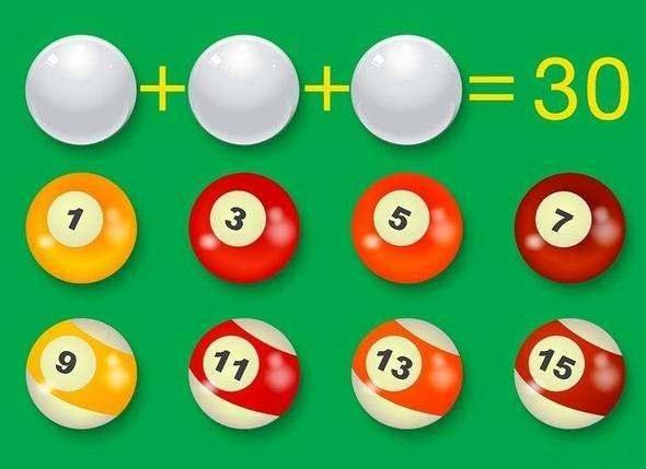 <p>Resimdeki bilardo toplarından hangi üçüyle en üstteki eşitlik sağlanır? </p>

<p>(Her top yalnızca bir kere kullanılabilir)</p>
