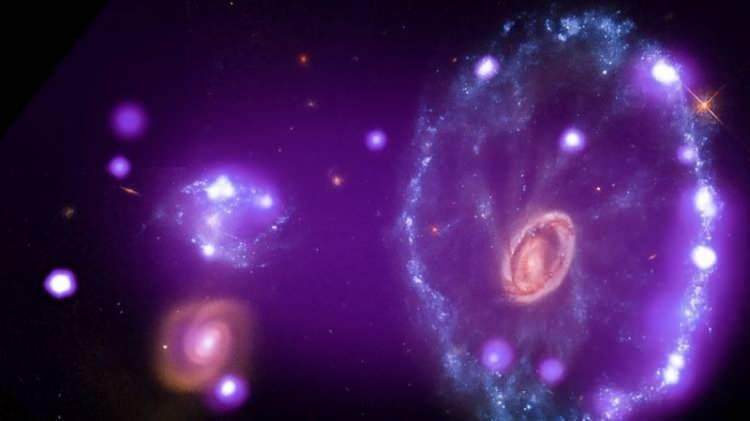<p>Araba Tekeri Galaksisi (Cartwheel Galaxy) Bu galaksi 1941 yılında İsviçreli astronom Fritz Zwicky tarafından keşfedildi. Zwicky, bu galaksi için <strong>"Yıldızların dinamikleri temelinde açıklanmayı bekleyen en komplike yapılardan biri" </strong>dedi. Bu galaksi dev gibi, daha spesifik olmak gerekirse 150.000 ışık yılı çapında.</p>