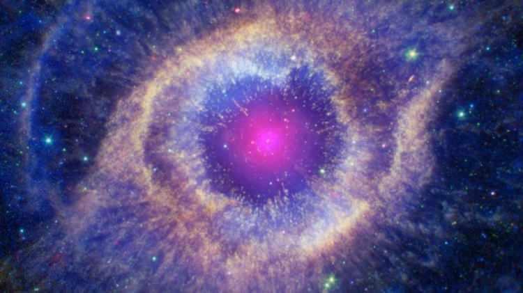 <p>Helix Nebula (Helis Bulutsusu) Helix Nebula, Kova burcu takım yıldızının içinde, aslında yakıtı bitmek üzere olan bir yıldız. Aynı şey, beş milyar yıl sonra Güneş'in de başına gelebilir. Nebula (bulutsu), yıldızların arsındaki toz, hidrojen, helyum ve diğer iyonlaşmış gazlardan oluşan kümelere deniyor</p>
<p> </p>