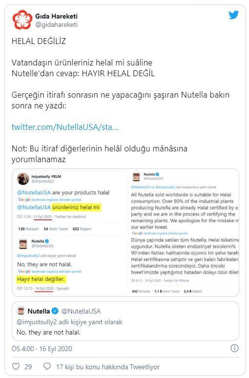 Nutella'nın resmi hesabından tweet: Helal değiliz