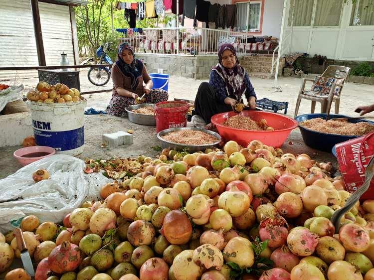 <p>Fatma Türkmenoğlu ise salata ve çorbalarda kullandıkları nar ekşisinin şifa deposu olduğunu dile getirerek "Dalından toplanan narları dilimlere ayırarak leğenlerde tanelerini kabuğundan ayırıyoruz. Daha sonra çuvallara katıp, tepelemek suretiyle suyunu çıkarıp bakır kazanlarda odun ateşi üzerine kaynatıyoruz. Bu şekilde ekşi oluyor." diye konuştu.</p>
<p> </p>