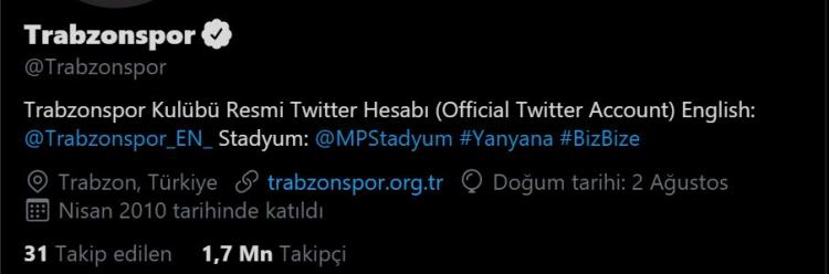 <p>Trabzonspor -Twitter - 1.7 milyon</p>
