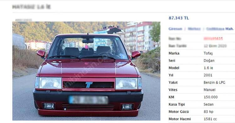 <p>2001 model / 150 bin km/ Fiyatı 87 bin TL</p>

<ul>
</ul>
