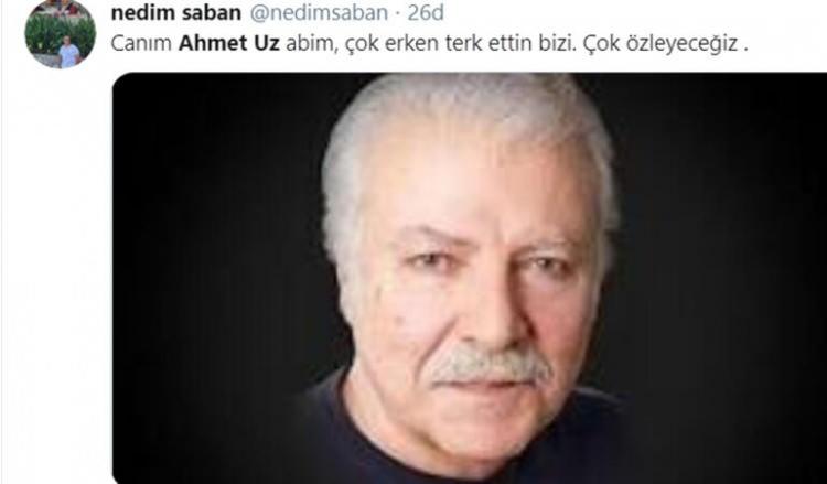 <p>Acı haberi ünlü sanatçı Nedim Saban, Twitter hesabından duyurdu. Uz, 75 yaşındaydı.</p>