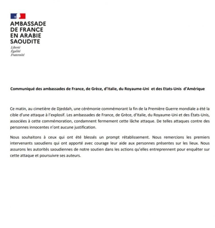 <p>S&ouml;z konusu saldırıyı şiddetle kınadığını belirten Paris y&ouml;netimi, Suudi Arabistan'daki vatandaşlarına "azami dikkatli olmaları" uyarısında bulunmuştu.</p>

<p>&nbsp;</p>
