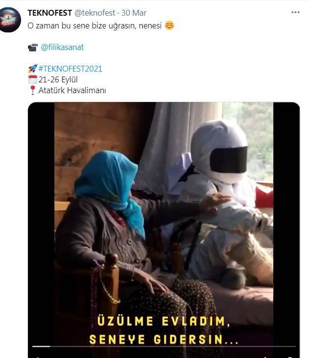 <p>Gençler, hiç konuşmayan astronot rolü ile videolar kayda almaya başladı. Görüntülerde uzaya çıkmayı hedefleyen ve babaannesi ile vakit geçiren astronot, Türkiye Uzay Ajansı’ndan gelecek telefonu beklerken NASA’dan ve ABD’li Elon Musk’dan gelen telefon çağrılarına ise cevap vermedi. Babaannesi ise uzaya çıkamayan astronotu ‘Üzülme evladım seneye gidersin’ diye teselli etti.</p>
<p> </p>