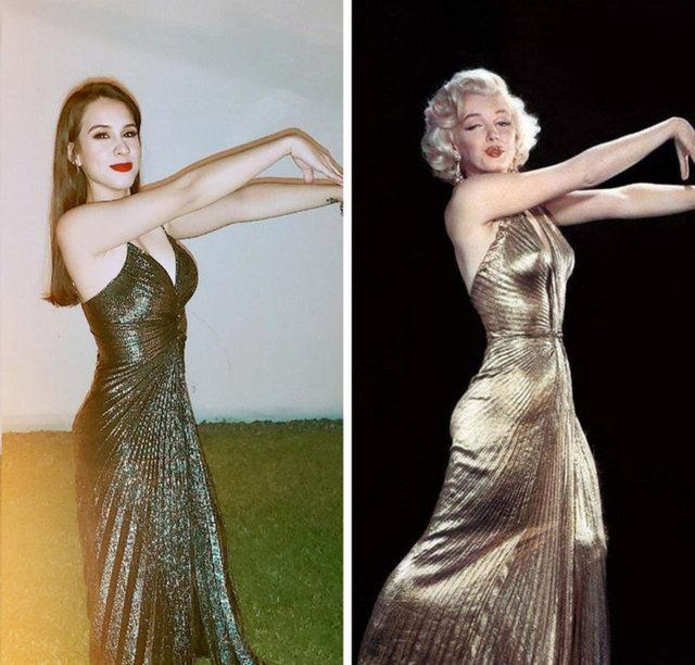 <p><span style="color:#0000CD"><strong>"Marilyn Monroe'nun giydiği lame elbiseye çok benzeyen bir vintage elbise."</strong></span></p>

<p> </p>
