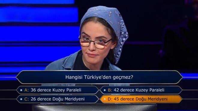 <p>Betül Yoğurtçu, 1 milyon liralık soru görmeye bir adım kala herkesi şaşırtan bir hamle yapmıştı. Soruları iyi analiz eden yarışmacı, 125 bin liralık soruyu görmüştü ancak riske girmemek için yarışmadan çekilmişti.</p>