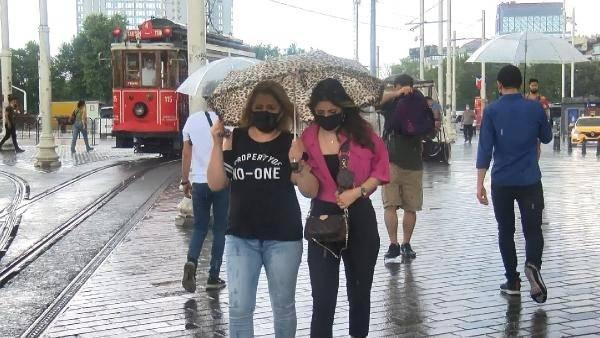<p>Bazıları ıslanmaktan kurtulamazken, bazıları da başlarına tuttukları kıyafetleri ve çantaları ile yağmurdan korunmaya çalıştı</p>