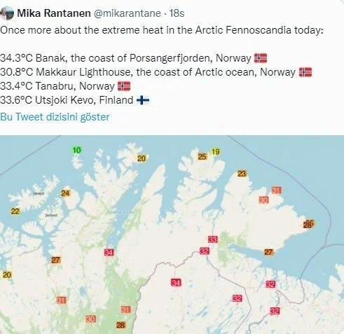 <p>İsveç'in bazı bölgeleri de haziran ayı için rekor seviyeler bildirdi. İskandinavya’daki yüksek sıcaklıkların, Kanada ve Kuzey Amerika'nın bazı bölgelerinde yıkıma neden olan yoğun sıcak hava dalgalarını takip  ettiği belirtiliyor. </p>

<p> </p>
