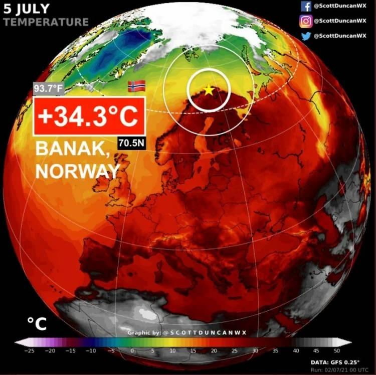 <p>Küresel ısınma ve insan faaliyetleri nedeniyle dünya her geçen gün yeni bir felakete sürükleniyor. Kanada ve ABD’de 800’ü aşkın kişinin ölümüne neden olan sıcak hava dalgası Avrupa'ya ulaştı.</p>

<p> </p>

<p>İskandinavya’da 34 dereceyi aşan sıcaklıklar kaydedildi. Kuzey Amerika ile İskandinavya'daki aşırı sıcak hava olaylarının bağlantılı olduğunu belirten uzmanlar, "Rossby dalgası" olarak bilinen dalgalanmaların durumu daha da kötüleştirebileceği uyarısını yaptı.</p>

<p> </p>

