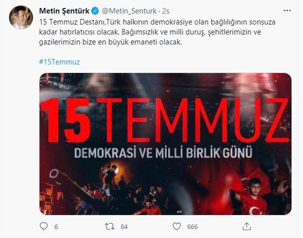 <p><span style="color:#FF0000"><strong>METİN ŞENTÜRK</strong></span><br />
<span style="color:#0000FF"><strong>"15 Temmuz Destanı,Türk halkının demokrasiye olan bağlılığının sonsuza kadar hatırlatıcısı olacak. Bağımsızlık ve milli duruş, şehitlerimizin ve gazilerimizin bize en büyük emaneti olacak."</strong></span></p>
