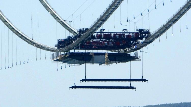 <p>1915 Çanakkale Köprüsü'nün yolunu oluşturacak, her biri 45 metre genişliğinde, 48 metre uzunluğunda ve 700 ton ağırlığındaki ilk mega tabliye blok montajı, cumhuriyetin kuruluşunun 100'üncü yılını simgeleyen köprünün 2 kule arasındaki 2023 metre uzunluğa sahip orta açıklığına yapıldı.</p>
