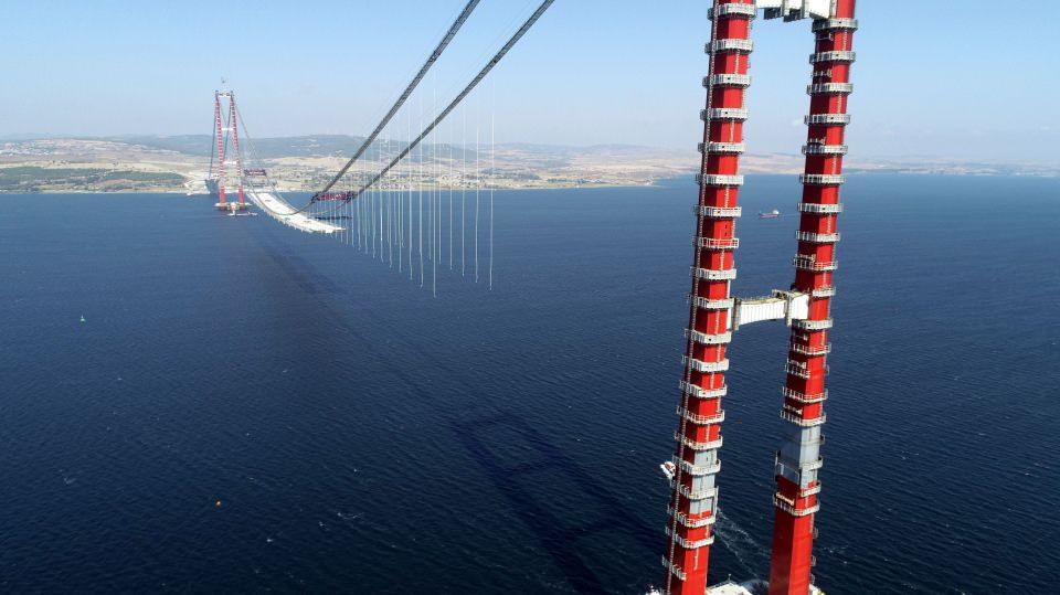 <p>Tüm bu problemlere kalıcı çözüm üretecek ve boğazda kesintisiz ulaşım sağlayacak olan 1915 Çanakkale Köprüsü'nün hizmete açılması için geri sayım başladı. Avrupa ve Asya kıtalarını Çanakkale Boğazı'nda ilk kez birbirine bağlayacak 1915 Çanakkale Köprüsü'nün temeli, Cumhurbaşkanı Recep Tayyip Erdoğan tarafından 18 Mart 2017'de atılmıştı. Aradan geçen 4,5 yıllık süre sonunda köprünün yolu göründü.</p>
<p> </p>