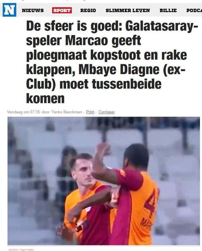 <p>Nieuws Blad - Belçika</p>
<p>"Marcao, takım arkadaşına kafa atıp darp ederken eski Brügge oyuncusu Mbaye Diagne ayırıyor"</p>