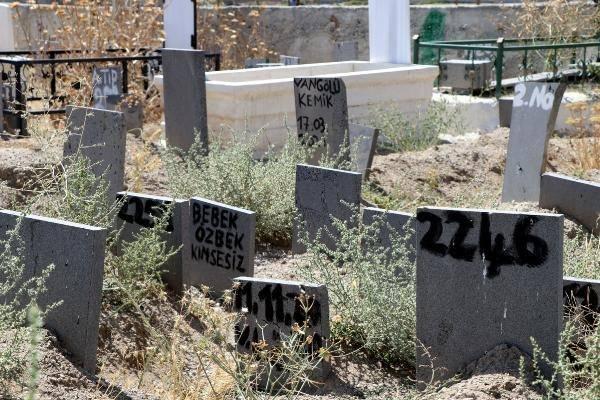 <p>YABANCI UYRUKLULAR, KİMSESİZLER MEZARLIĞINDA TOPRAĞA VERİLİYOR </p>
<p>Bu arada, Türkiye sınırına yasa dışı yollarla geçen kaçak göçmenlerin yolculukları kimi zaman dramla sonuçlanıyor. Göçmen kaçakçıları tarafından getirildikleri araçlarda, tekne ile Van Gölü'nde yolculuk yaparken ya da kışın dondurucu soğuğunda sınırda donarak hayatını kaybedip, sahipleri çıkmayan göçmenler de Van'daki kimsesizler mezarlığında defnediliyor. 2019'dan bu yana 100'ün üzerinde kaçak göçmen, kimsesizler mezarlığında defnedildi. </p>
<p> </p>
<p>Yabancı uyruklarının mezar taşları ise numaralandırılıp, nerede öldüğü yazılıyor.</p>
