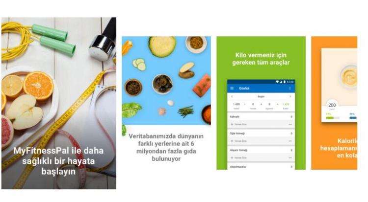 <p><span style="color:#B22222"><strong>MyFitnessPal</strong></span></p>

<p><span style="color:#000000"><strong>Bu uygulama sayesinde hem sağlıklı bir diyet listes, oluşturabiliyorusnuz hem de yiyeceklerin kaöç kalori olduğunu öğrenebiliyorsunuz. Bu sayede ço kalorili yiyecekleri tüketmek yerine az kalrili olanları tercih edebiliyorsunuz. </strong></span></p>

