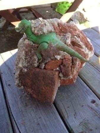 <p>Taş parçasının içinde çıkan oyuncak dinozor.</p>