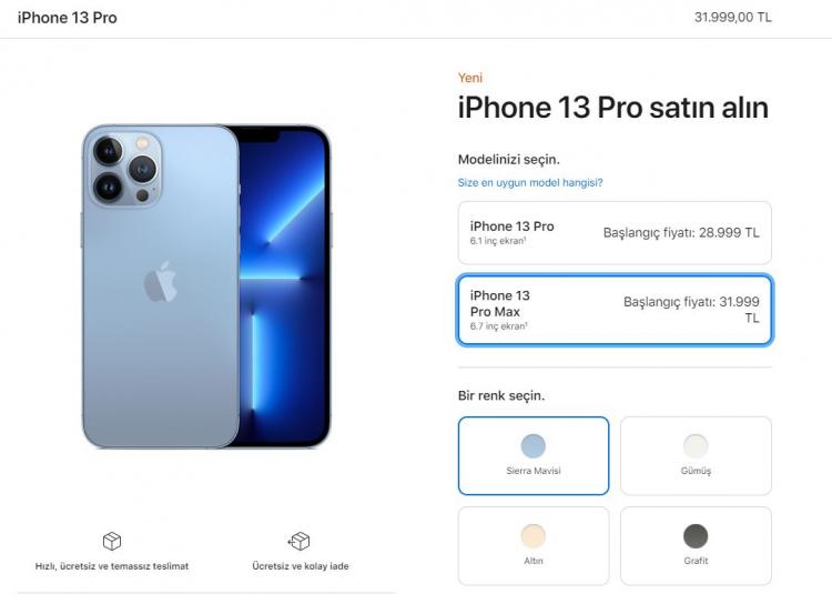 <p>iPhone 13 Pro Max 128GB - 31.999 TL</p>
