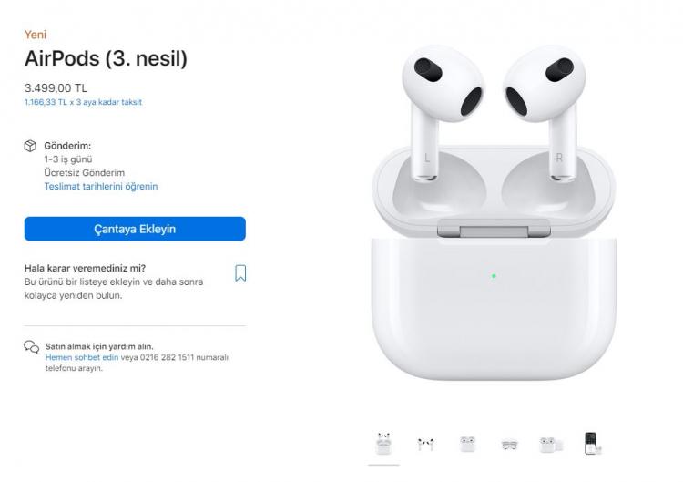 <p>AirPods (3. nesil) - 3.499,00 TL</p>
