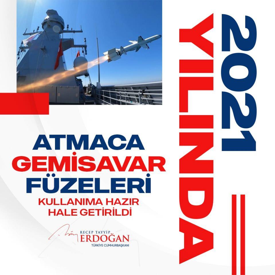 <p>Atmaca gemisavar füzelerimiz gerçekleştirilen son testleri de başarıyla geçerek kullanıma hazır hâle geldi.</p>
<p> </p>